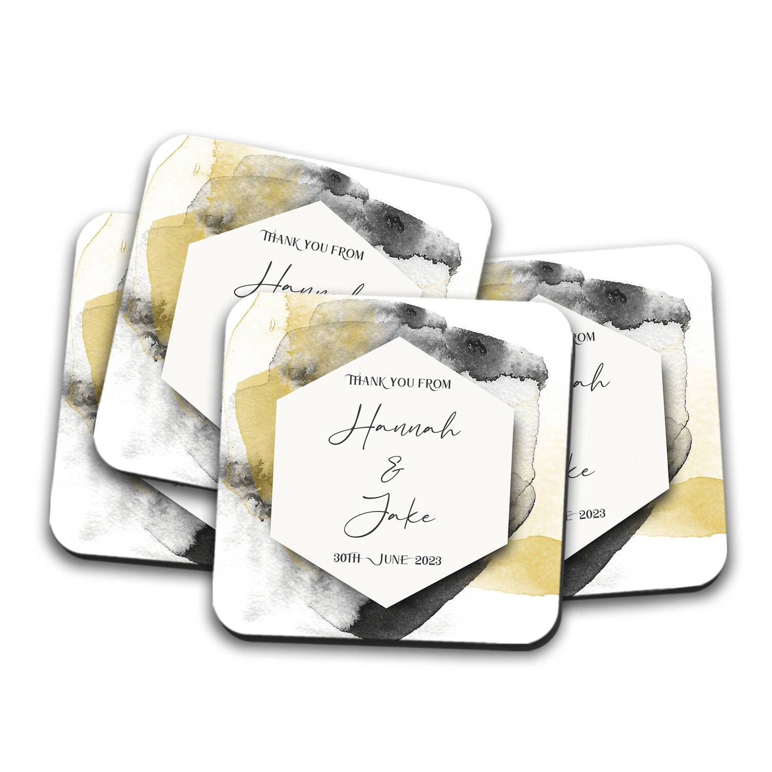 Gold & Black Wedding favour Coasters for guests