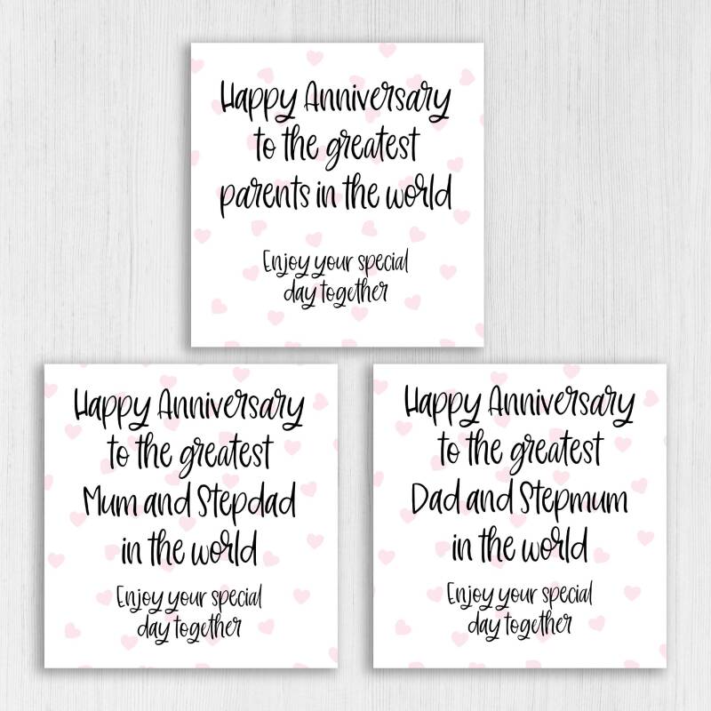 Happy anniversary to the greatest parents, Mum and Stepdad, Dad and Stepmum in the world from son, daughter (Size A6/A5/A4/Square 6x6") - A6: Single card