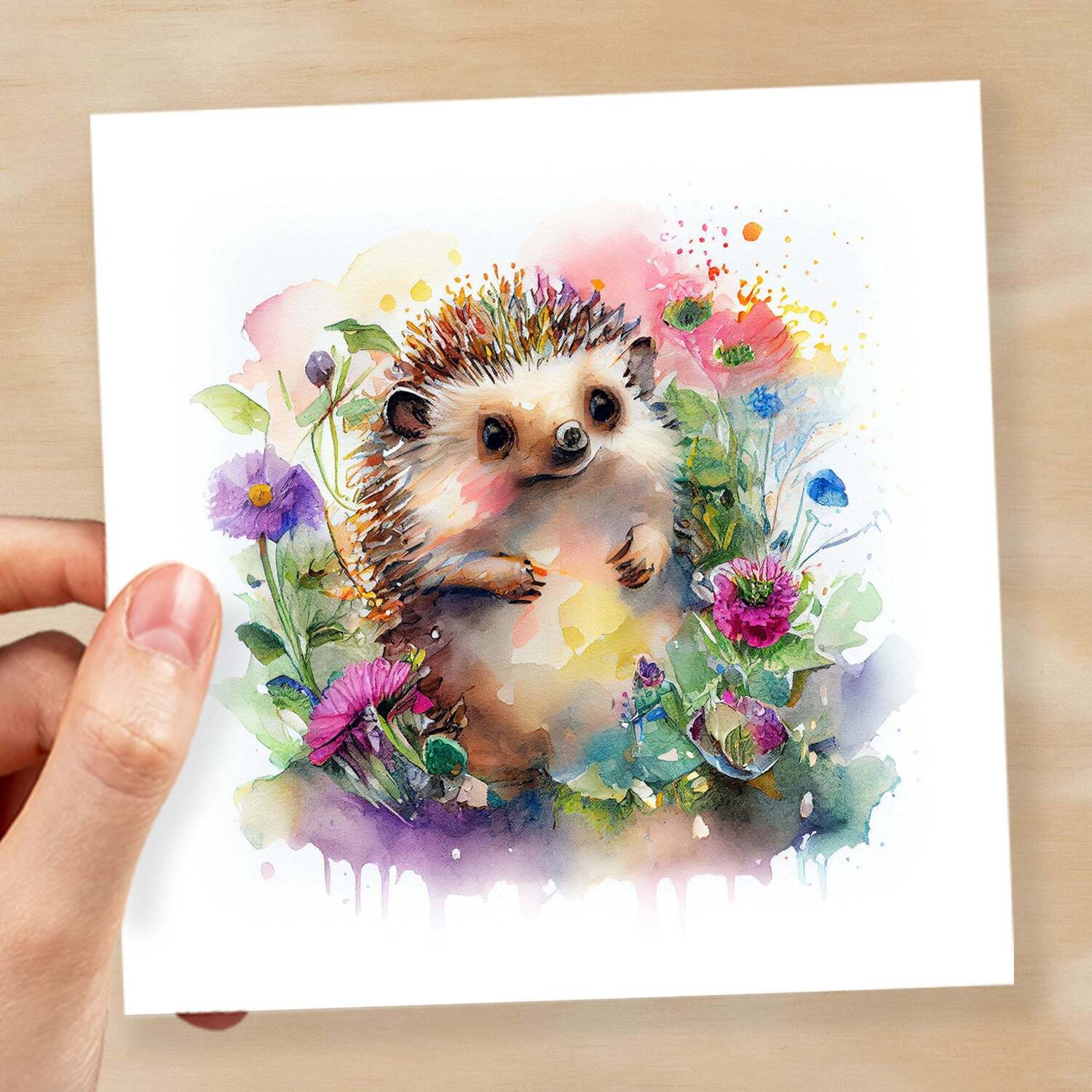 Notelet Card of a Hedgehog Any Occasion Card For Her or For Him Card For Birthday or Easter Card Thank You Card - Square (6x6) / Blank Message