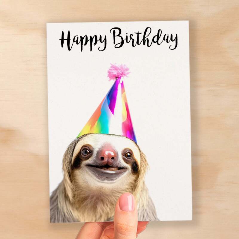 Birthday Card For Him or Her Fun Birthday Card of A Sloth Happy Birthday Card For Mum, Dad, Sister Brother - Small (4x6) / Blank Message