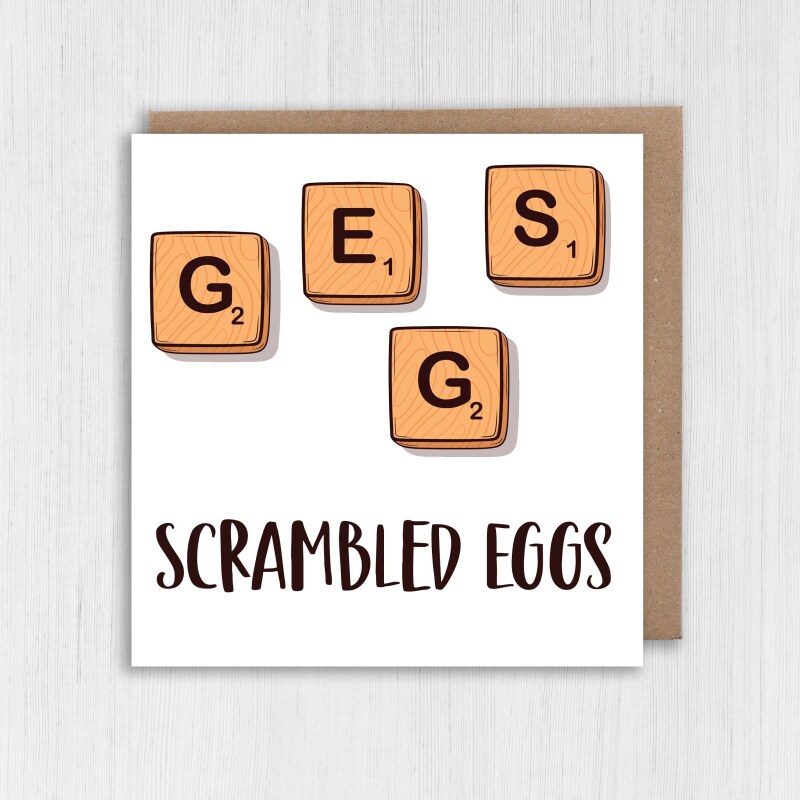 Scrambled eggs funny Easter card, mixed letter tiles for any age, adults and children (Size A6/A5/A4/Square 6x6") - A6: Single card