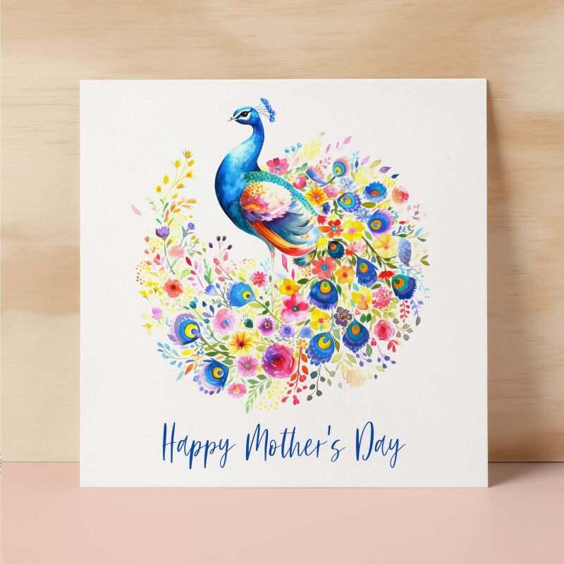 Mother's Day Card For Mum Happy Mother's Day Mothers Day card Mothering Sunday Peacock Flower Mother's Day Card For Mom Mommy Mum Mummy - Square (6x6) / Blank Message