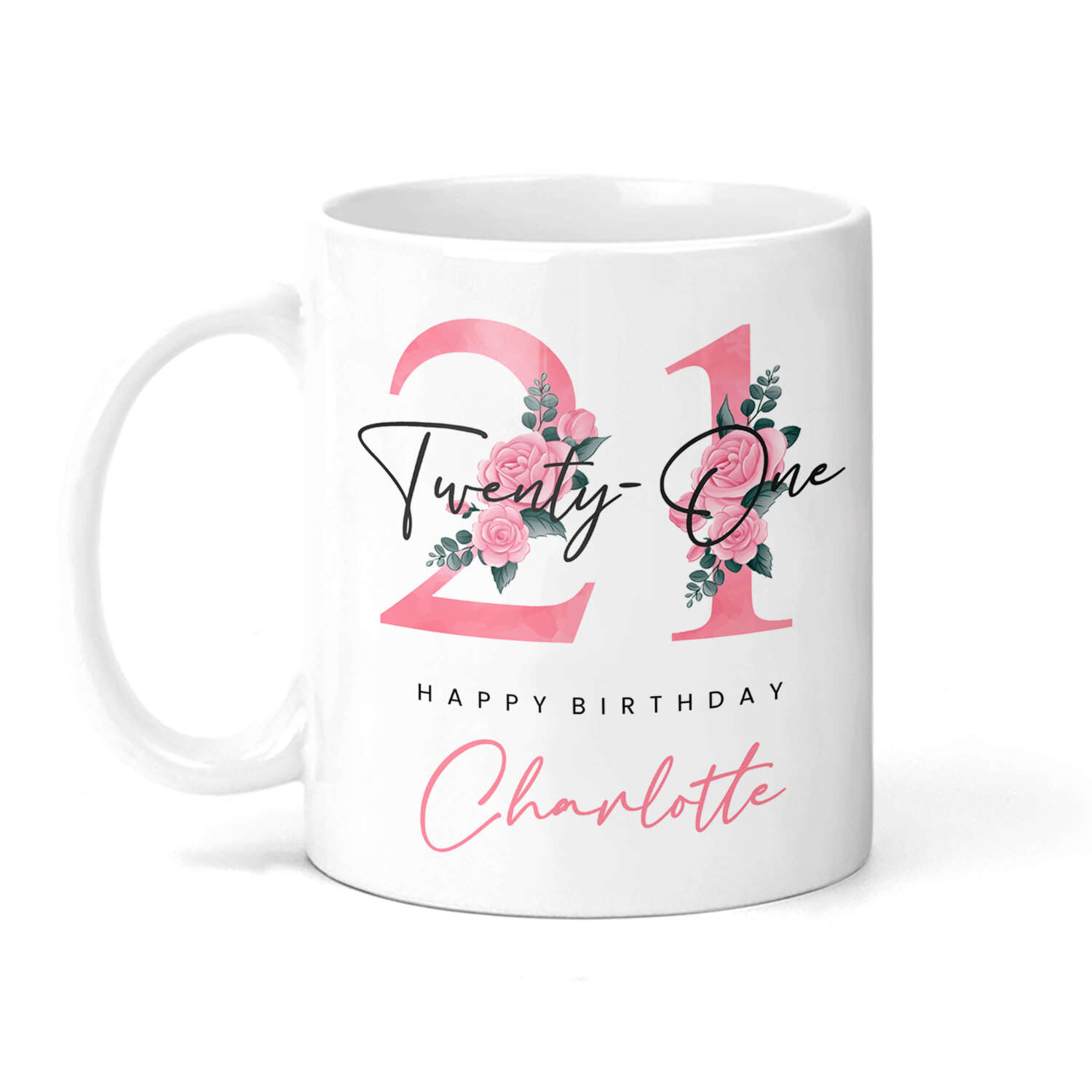 Personalised Floral 21st Birthday Mug - Standard 10oz Ceramic Mug