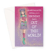 Granddaughter Birthday Card - Out Of This World Anime Girl