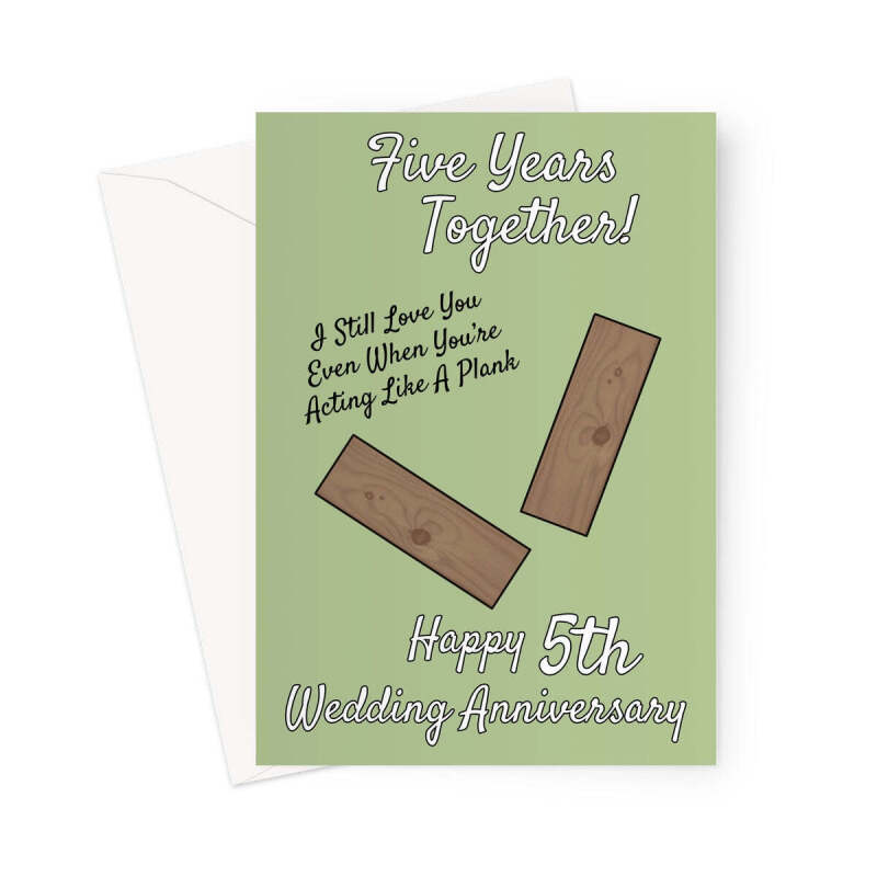5th Wedding Anniversary Card - Wood - A5 Portrait - 1 Card