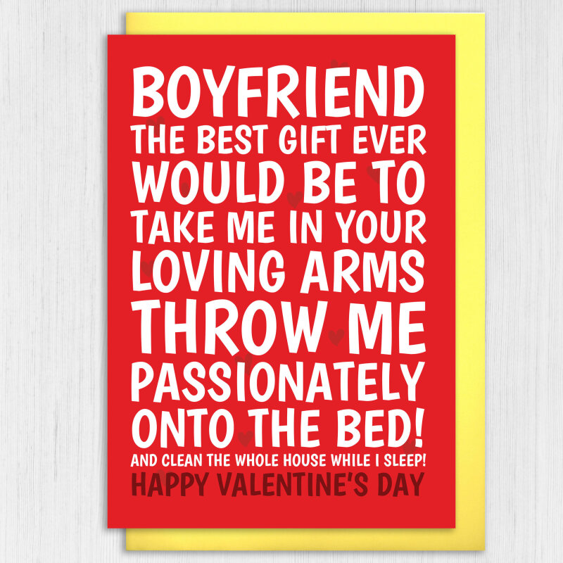 Throw me passionately on the bed and clean the whole house funny, rude Valentine's Day card for husband, boyfriend, partner (Size A6/A5/A4) - A6: Single card - Boyfriend