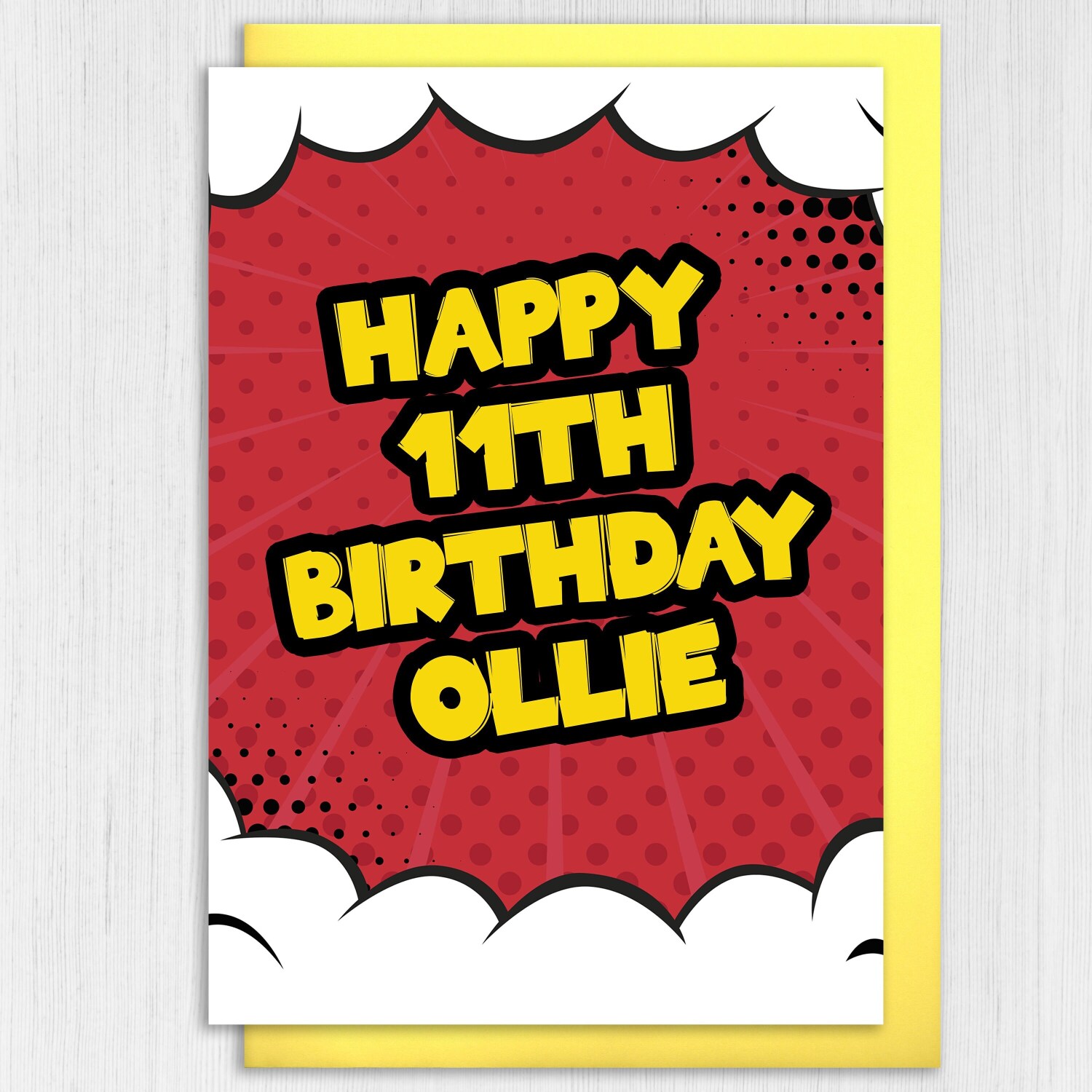 Personalised name, any age child, kid, boy, girl birthday card: Comic book - 1st, 2nd, 3rd, 4th, 5th, 6th, 7th (Size A6/A5/A4/Square 6x6") - A6: Single card