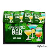 Personalised Bar Runner Mat, Cocktail Bar Custom Beer Mats & 4 x Drinks Coasters Gift Set Garden Bar Sets / Personalised Mats Home Cocktails