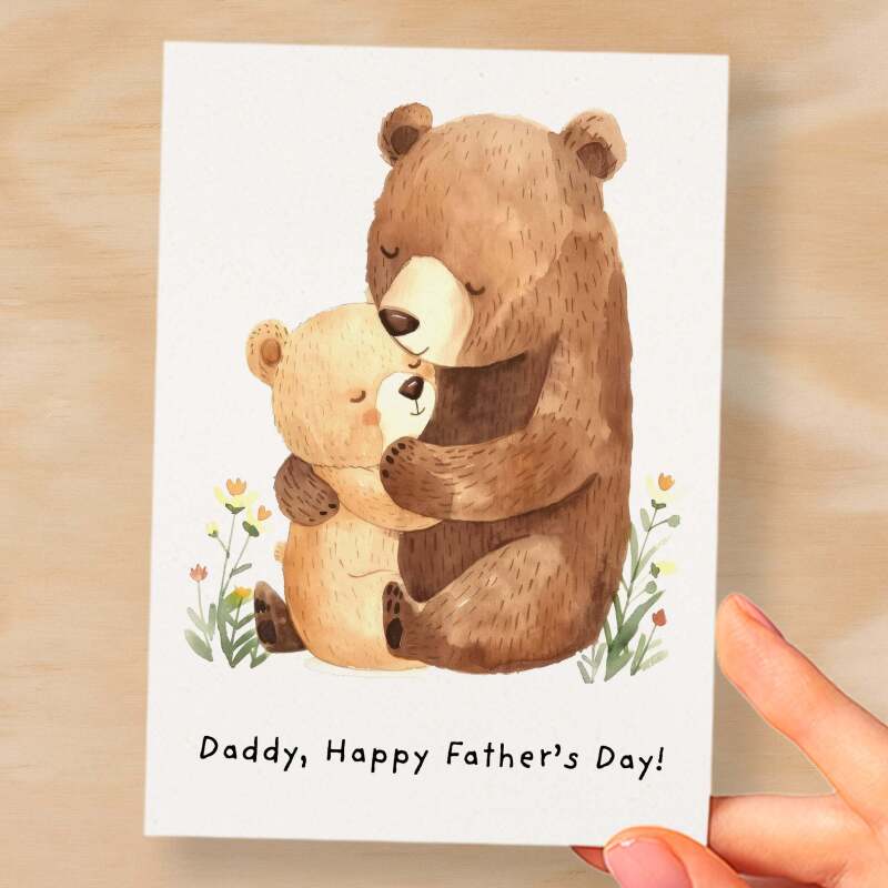 Father's Day Card For Daddy Cute Bear and Cub Illustration Father's Day Card For Dad Father's Day Gift From Child - Small (4x6) / Blank Message