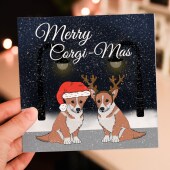 Merry Corgi-Mas funny corgi, dog, pet, Christmas, Xmas, Holidays, festive card from the pet dog, corgi lover (Size A6/A5/A4/Square 6x6")