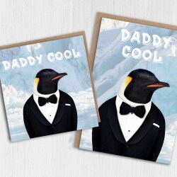 Daddy Cool funny penguin animal in clothes birthday card for dad, daddy, father, papa (Animalyser) (Size A6/A5/A4/Square 6x6") - A6: Single card