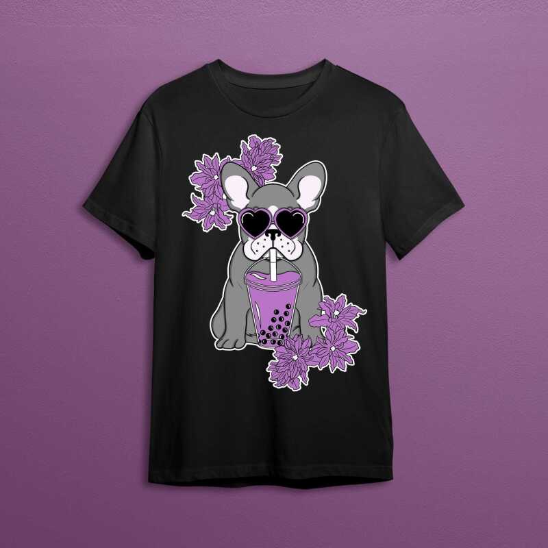 Cute Frenchie Drinking Boba Bubble Tea - T-Shirt - Default Title