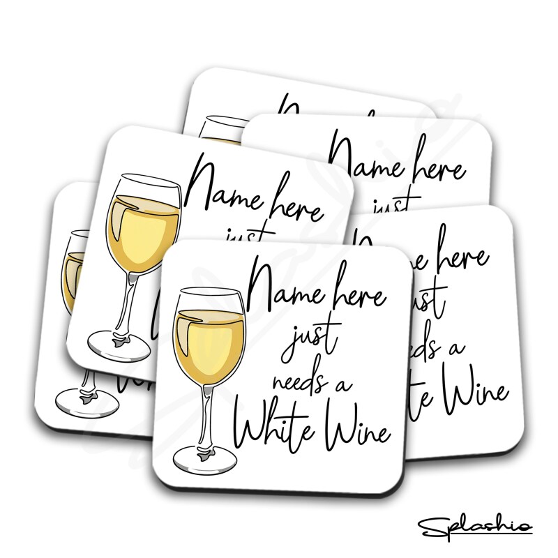 White Wine Hand Drawn Coaster - Home Bar - Birthday Gift. Secret Santa - Hand Drawn White Wine Coaster Personalised Drink Coasters - Single Coaster