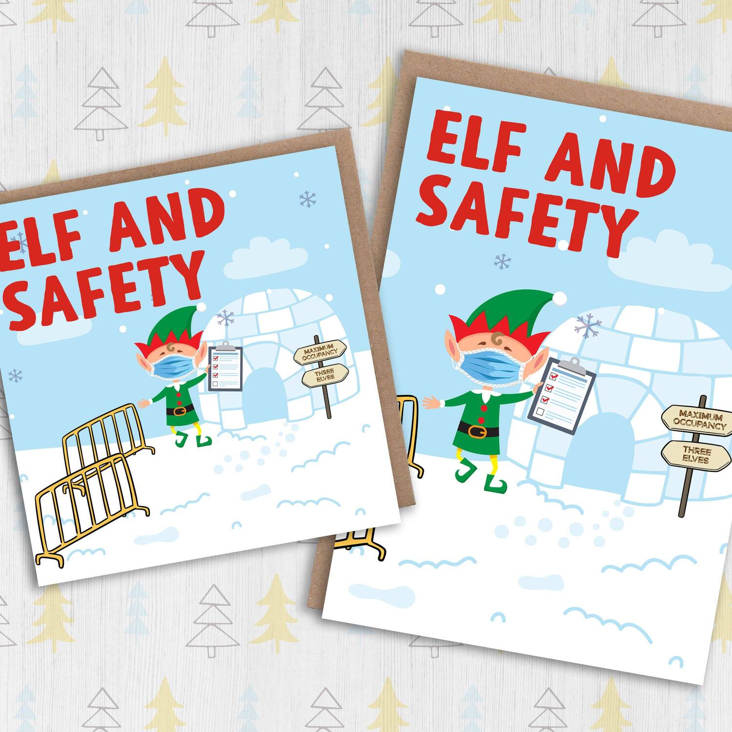 Elf and safety maximum occupancy funny health and safety Christmas, Holidays, Xmas, festive card for colleague (Size A6/A5/A4/Square 6x6") - A6: Single card