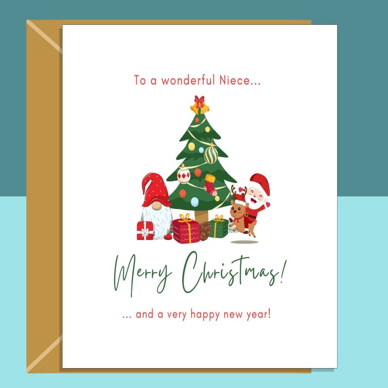 Niece Christmas Card - Ideal personalised Xmas card for your Niece - Blank inside - Large