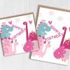 Pink dinosaurs, dino birthday card for children, child, kid, boy, girl, daughter, granddaughter, niece (Size A6/A5/A4/Square 6x6") - A6: Single card
