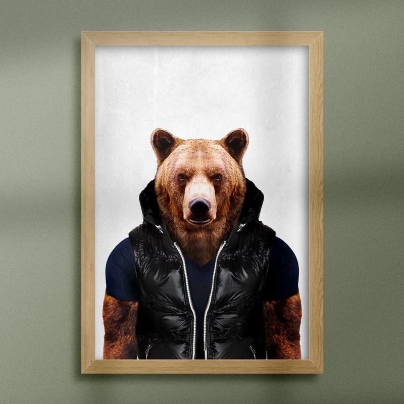 Bear in clothes, animal print, wall art - A5 - Glossy