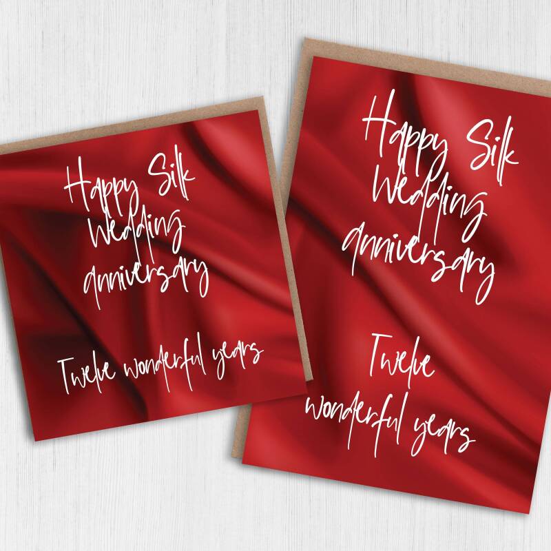 Silk 12th/12 years anniversary card: Twelve wonderful years (Size A6/A5/A4/Square 6x6") - A6: Single card