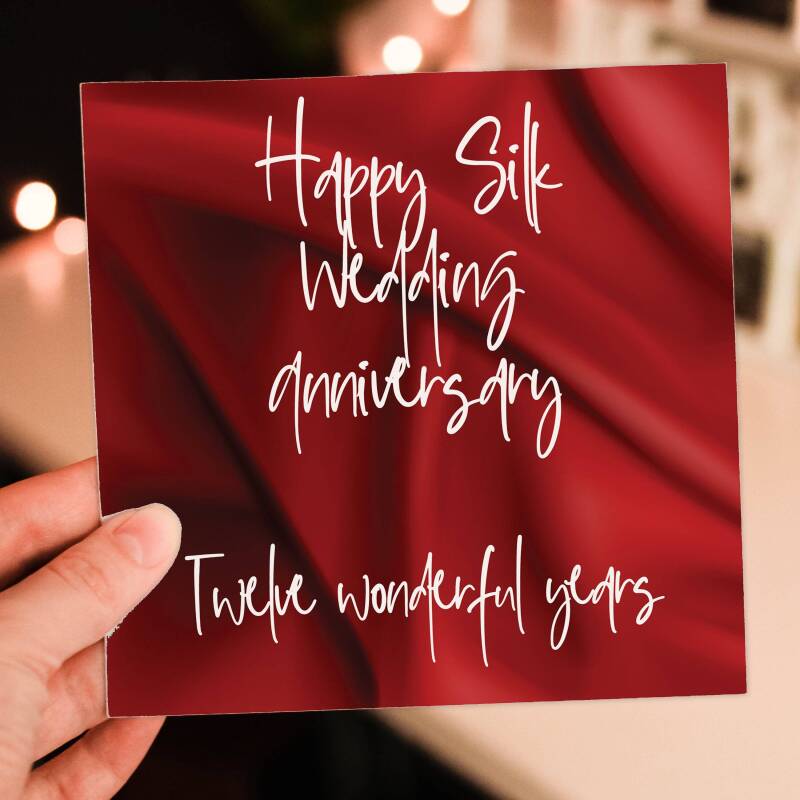 Silk 12th/12 years anniversary card: Twelve wonderful years (Size A6/A5/A4/Square 6x6") - A6: Single card