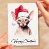 Cat Christmas Card Featuring A Sphynx Cat Wearing a Santa Hat Fun Christmas Card For Him or Her Christmas Card For Anyone Christmas Gift - Small (4x6) / Blank Message