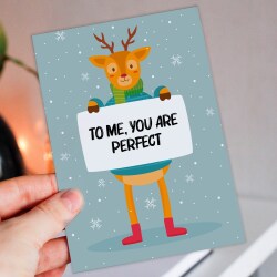 To me you are perfect reindeer Christmas, Holidays card for husband, wife, boyfriend, girlfriend, partner, mate (Size A6/A5/A4/Square 6x6") - A6: Single card