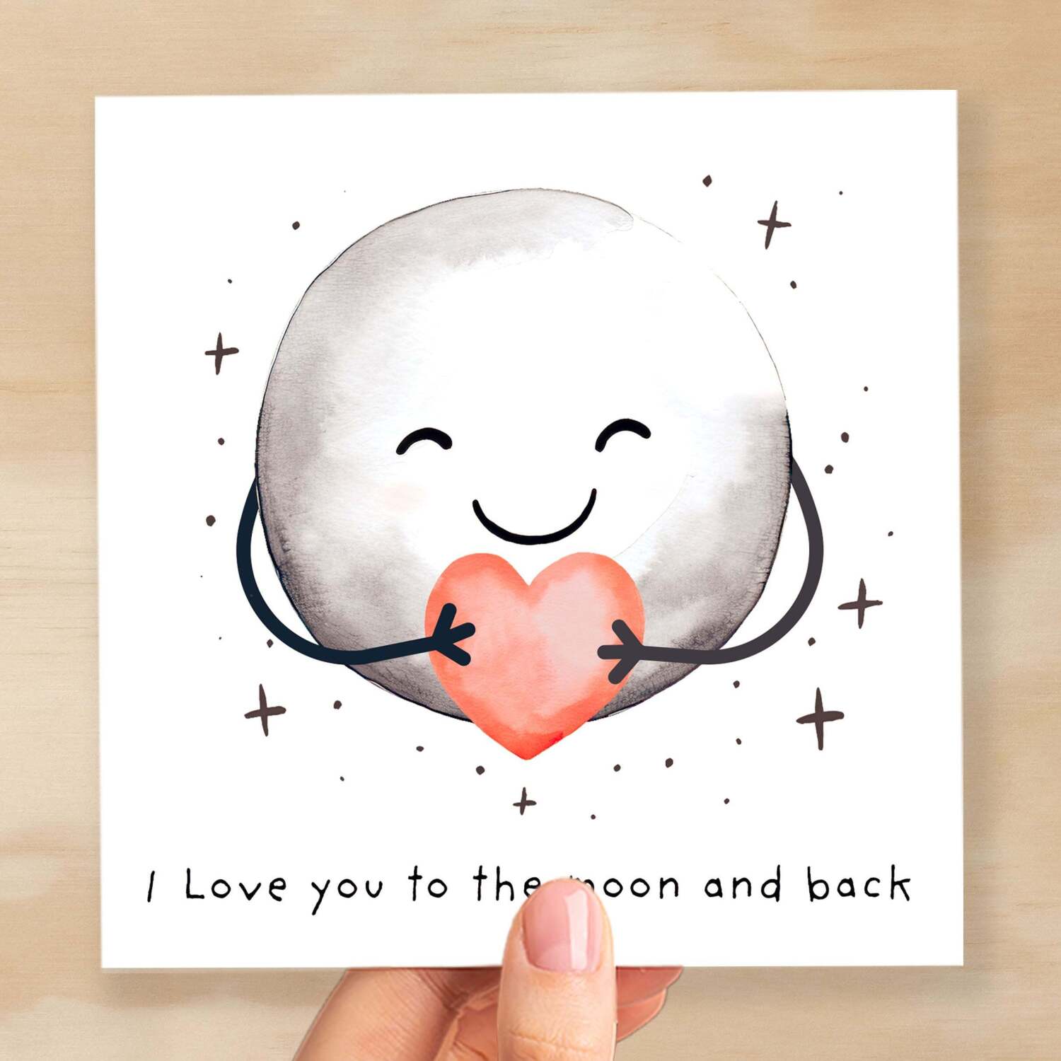 Anniversary Card For Boyfriend or Girlfriend Love You To The Moon Cute Card For Wife Love Card For Husband - Square (6x6) / Blank Message