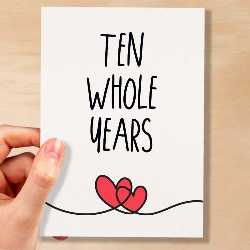 10 Year Anniversary Card For Husband or Wife Anniversary Card for 10th Anniversary Card For Boyfriend Girlfriend Tenth Wedding Anniversary - Large (5x7) / Blank Message