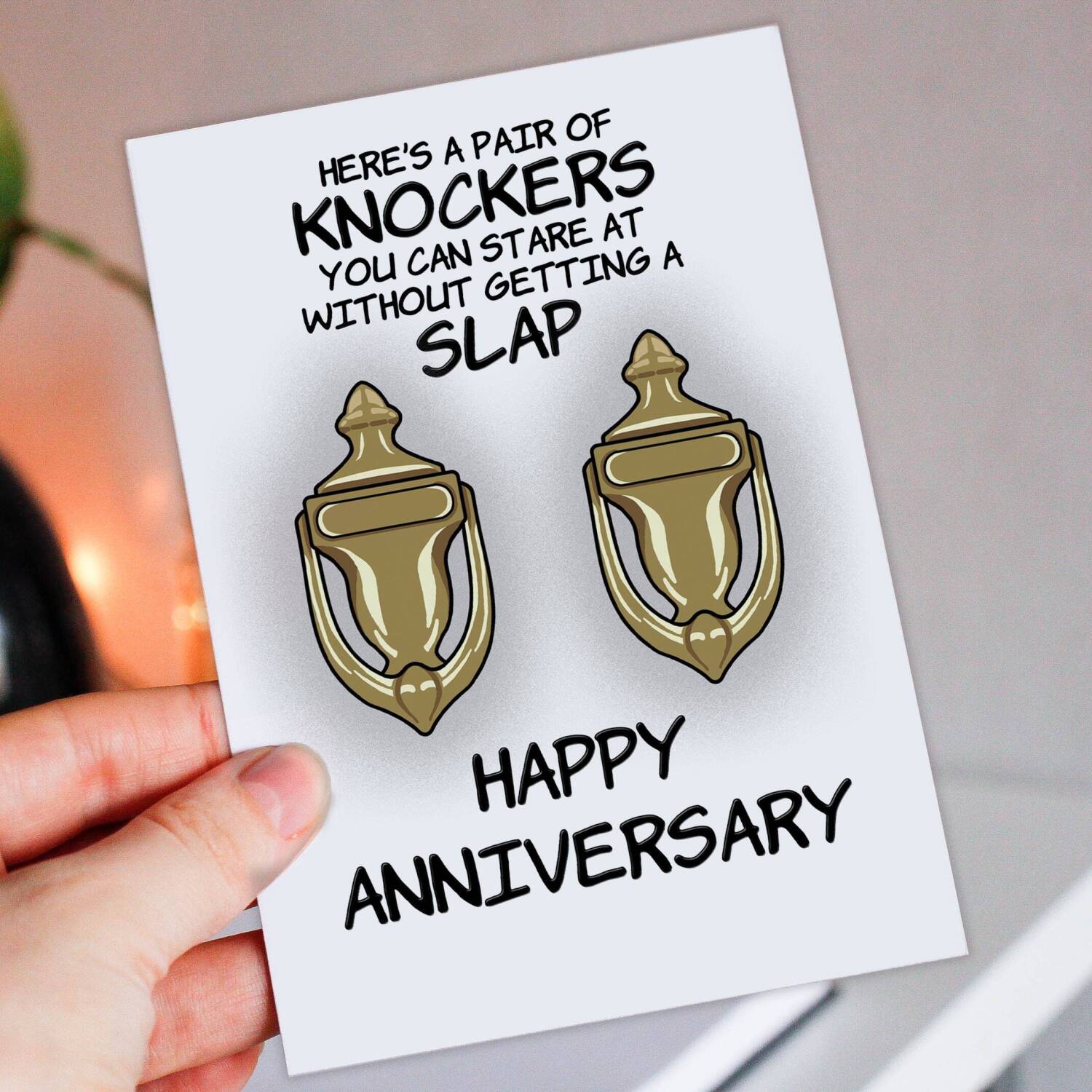 Here's a pair of knockers you can stare at without getting a slap funny, rude, breasts, boobs, tits, anniversary card Size A6/A5/A4/Square - A6: Single card