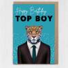 Happy Birthday Top Boy Jaguar animal in clothes card for boyfriend, husband, male, brother (Animalyser) Size A6/A5/A4/Square - A6: Single card