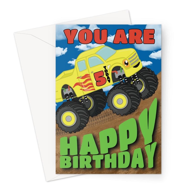 5 Year Old Monster Truck Birthday Card - A5 Portrait - 1 Card