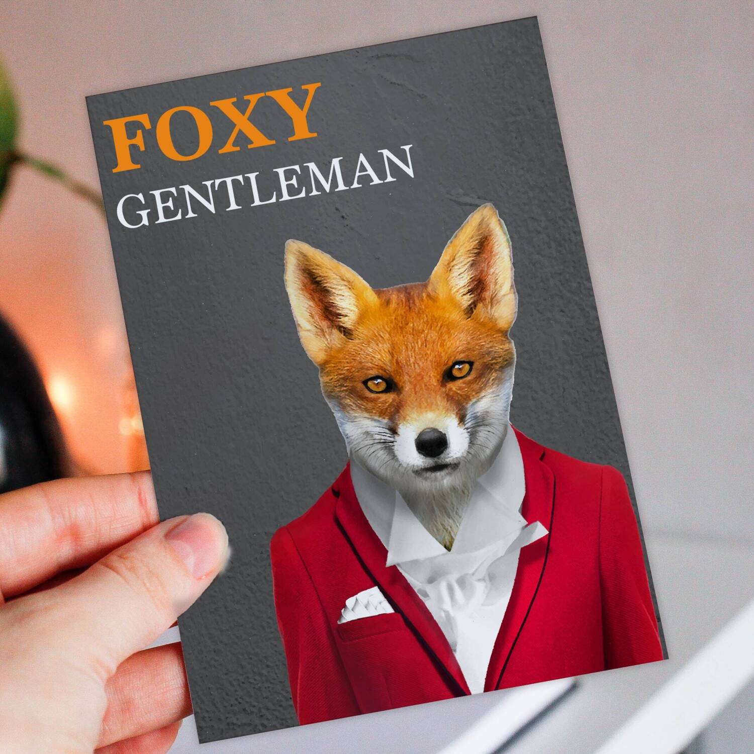 Foxy gentleman fox in clothes Valentine's Day card for husband, boyfriend, male partner (Animalyser) (Size A6/A5/A4/Square 6x6") - A6: Single card