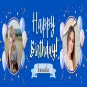 Blue Balloon Double Image Birthday Banner