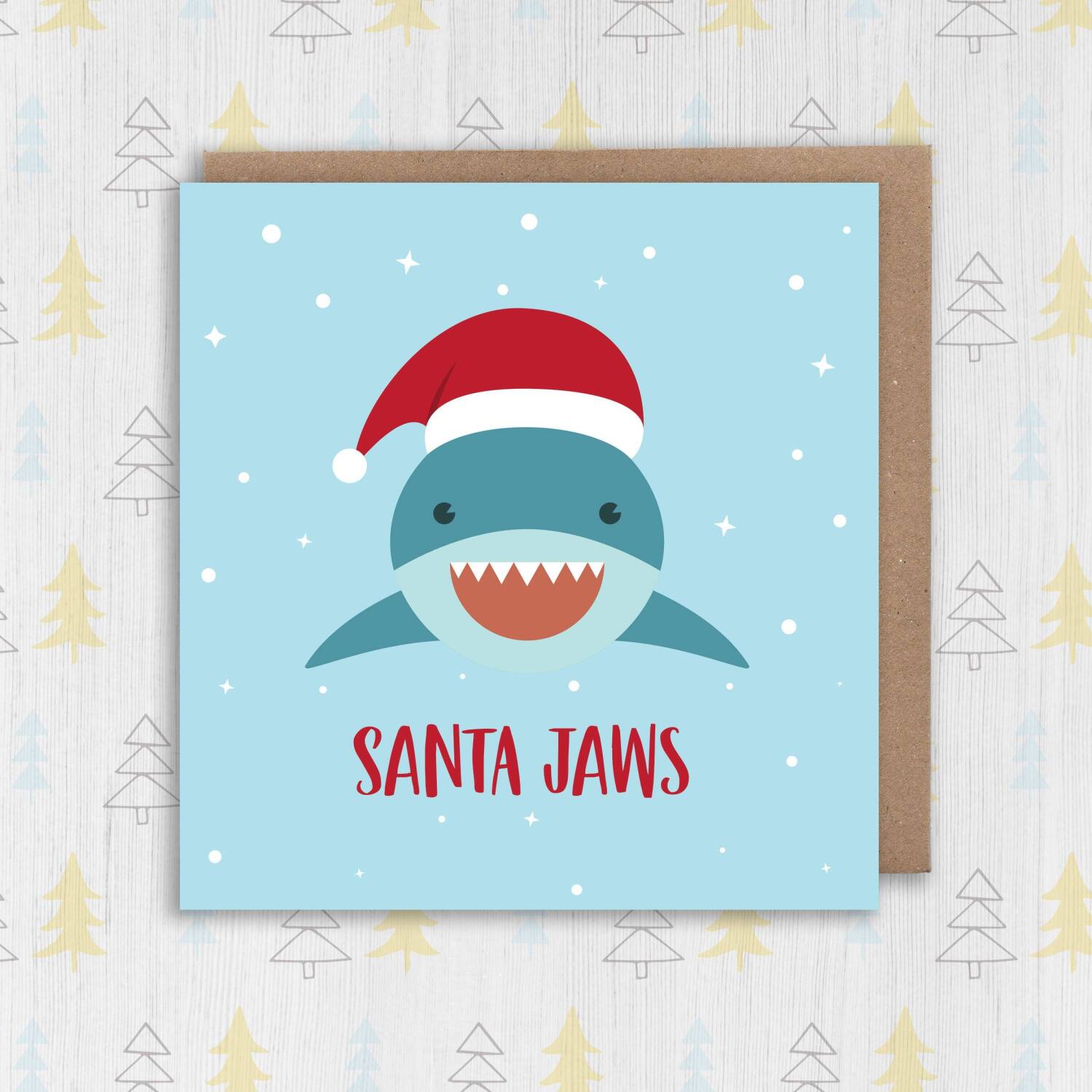 Santa Jaws shark sea life Christmas, Holidays, Xmas, festive card for children, child, toddler, baby, nephew (Size A6/A5/A4/Square 6x6") - A6: Single card