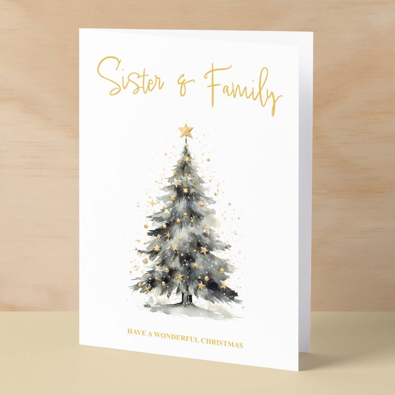 Christmas Card For Sister and Family Card For Her Xmas Card for Sister Christmas Card for Loved One Sister Family Card Christmas Tree Card - Large (5x7) / Blank Message