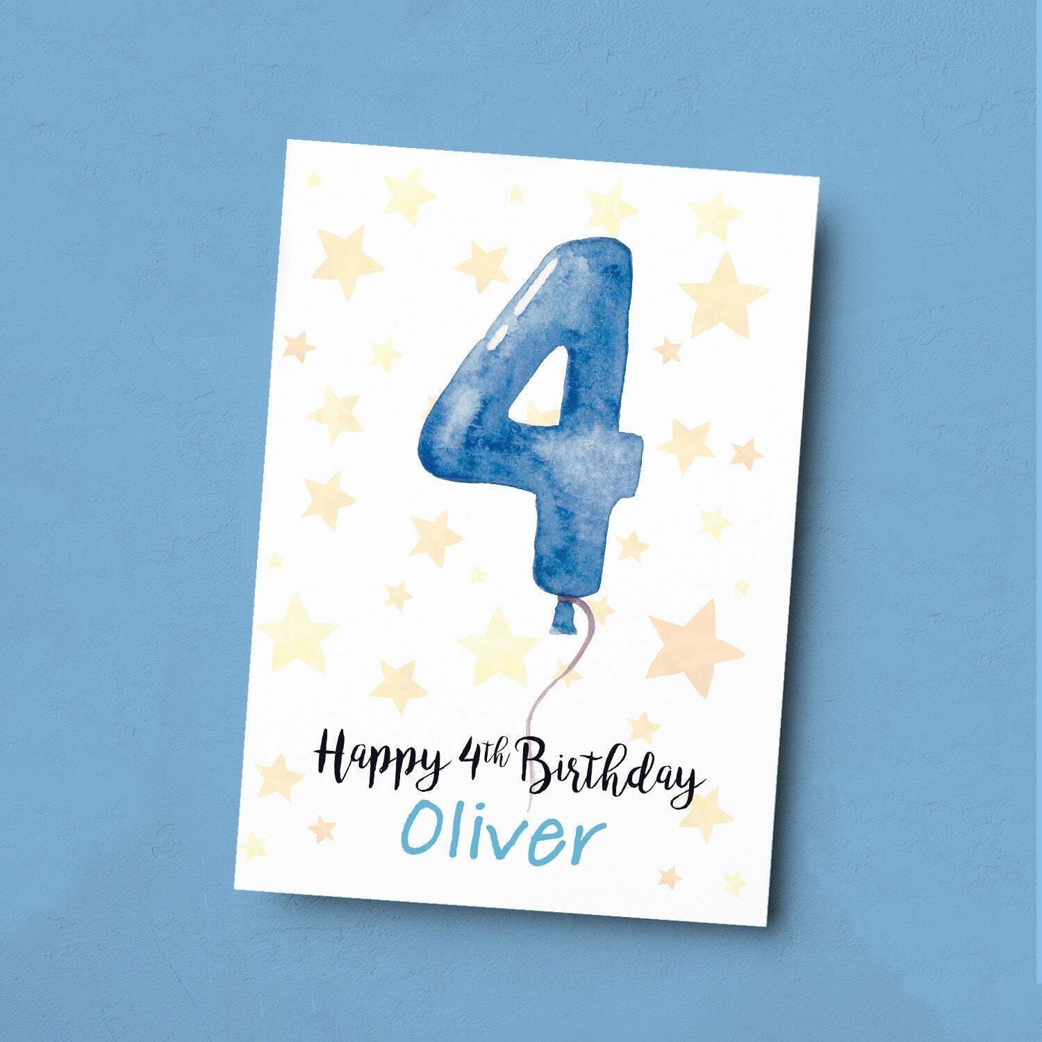 Personalised 4th Birthday Card For Boy Custom Name Card For Boy Forth Birthday Card For Child Birthday Card for Boy Custom 4th Birthday - Small (4x6) / Blank Message