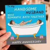 Nice romantic bath together funny husband, boyfriend, bathroom humour anniversary card from wife, girlfriend (Size A6/A5/A4/Square 6x6")