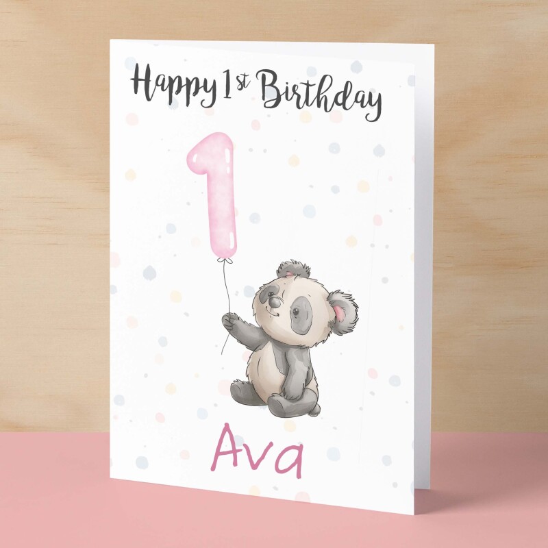 Personalised 1st, 2nd, 3rd, 4th, 5th Birthday Card for Daughter, Granddaughter, Niece, Goddaughter Girls Panda Card - 1 - One - Blank Message