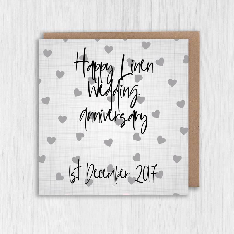 Personalised Linen (4th/four year) anniversary card: Personalised with date (Size A6/A5/A4/Square 6x6") - A6: Single card