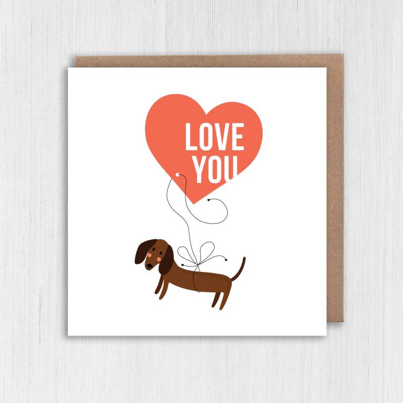 Love you dog love heart anniversary, Valentine card for dog lover, husband, wife, boyfriend, girlfriend, partner (Size A6/A5/A4/Square 6x6") - A6: Single card