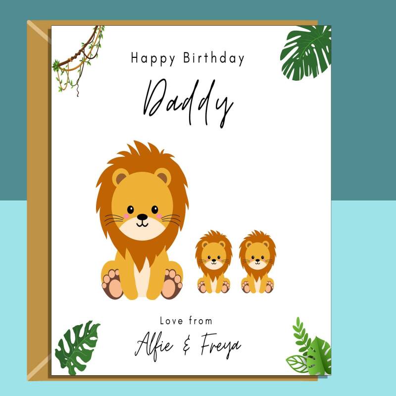 Daddy Birthday Card - From kids - Personalised - Cute - To Dad Card - Large - Blank Inside