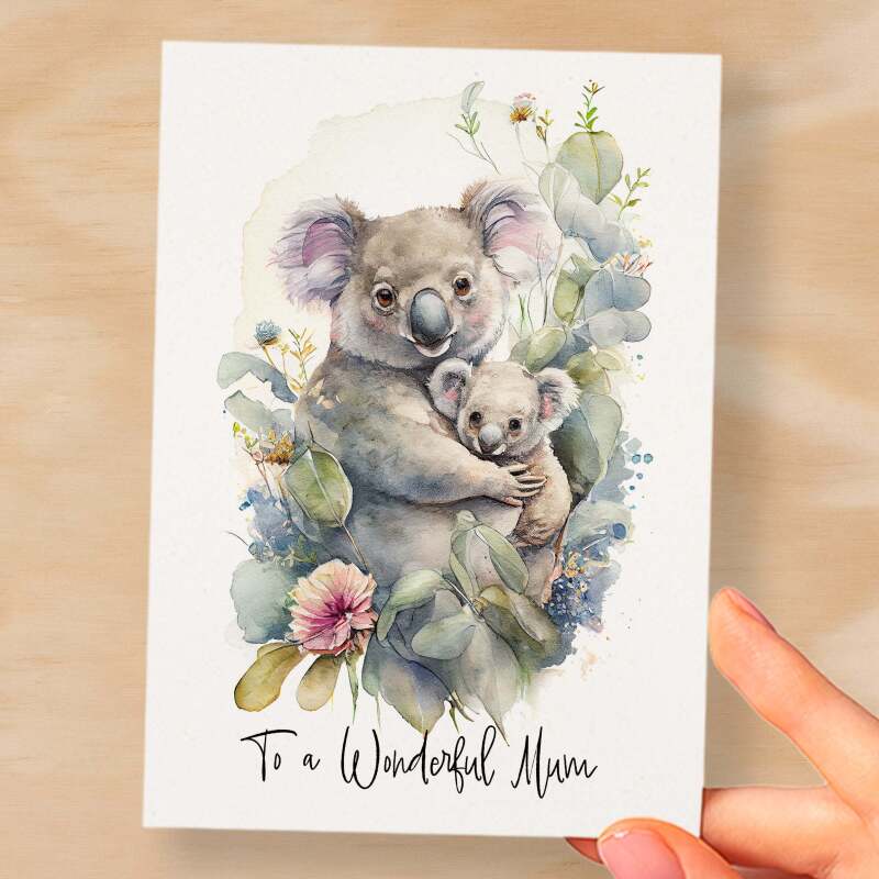 Birthday Card For Mum Card for Mothers Day Birthday Card For Her Birthday Gift For Mum Happy Birthday Card For Mum with Koala Illustration - Small (4x6) / Blank Message