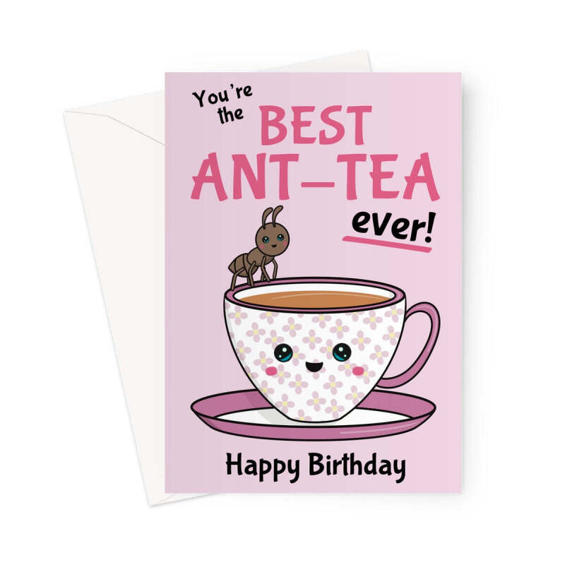 Best Auntie Birthday Card - Ant-Tea Pun - A5 Portrait - 1 Card