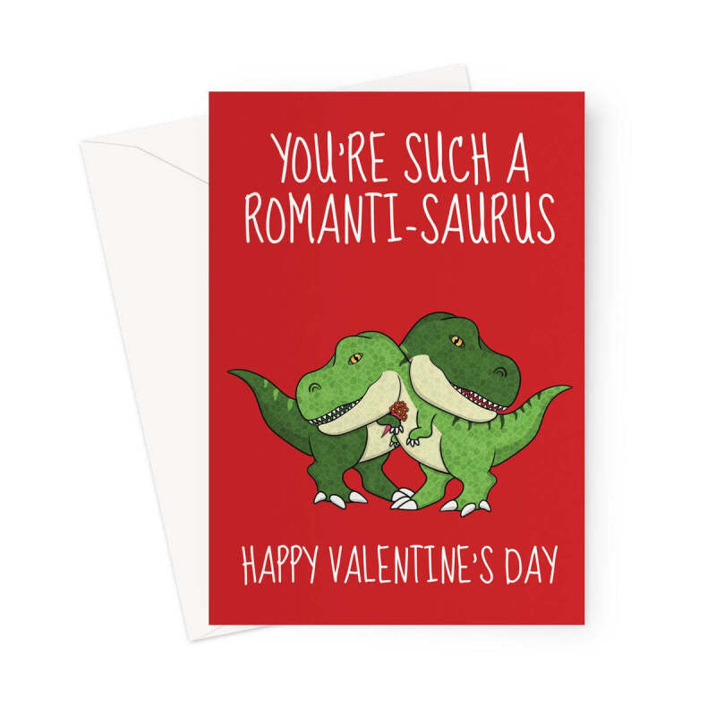 Dinosaur Happy Valentine's Day Card - A5 Portrait - 1 Card