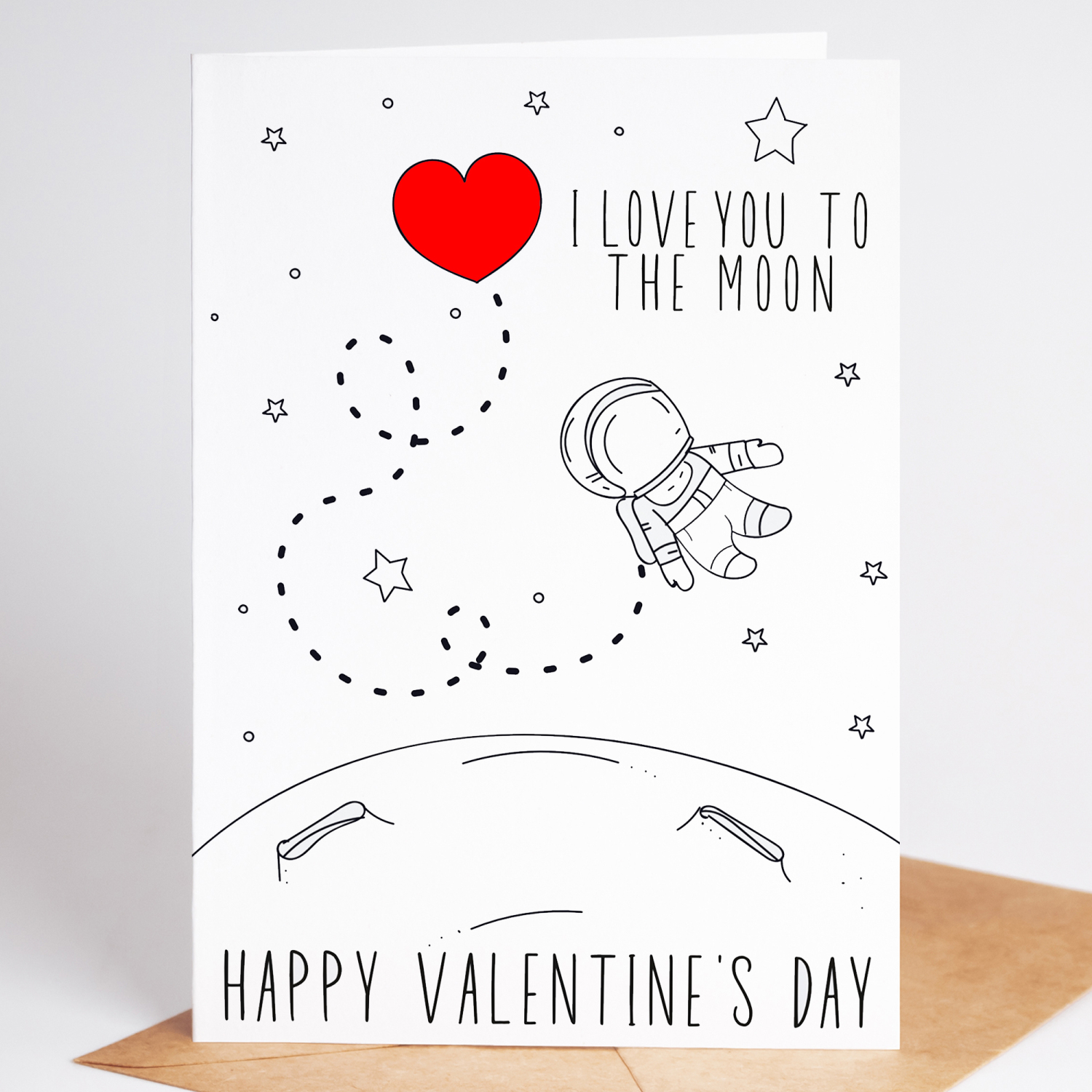 Valentine's Day Card - I Love You To The Moon - A6 - 4.1" x 5.8"