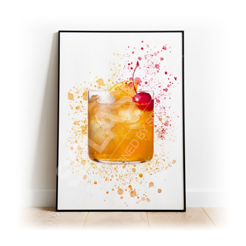 AMARETTO SOUR Splatter Art Print, High Gloss Print, Splash Art, Home Decor, Home Bar Custom Drink Art Cocktails - A6