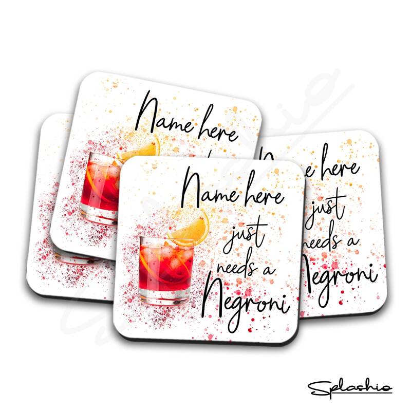 Coaster - NEGRONI Cocktail Personalised Coaster, Personalised, Fathers Day gift, Christmas Coaster, Birthday Gift, Home Bar Splash Art - Single Coaster