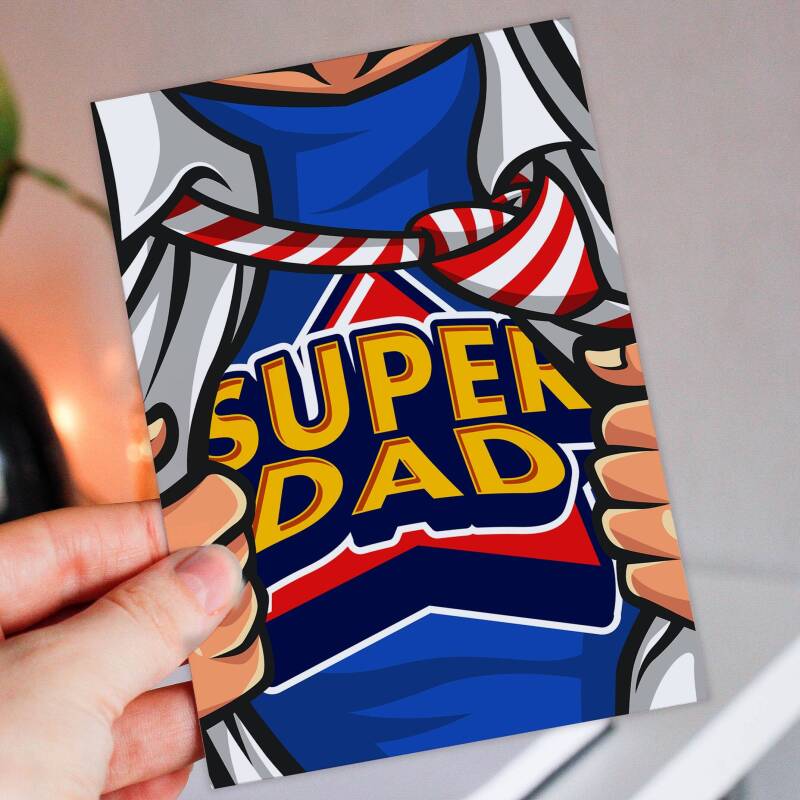 Super Dad superhero comic book style Father's Day card for dad, daddy, father from son, daughter, children (Size A6/A5/A4/Square 6x6") - A6: Single card