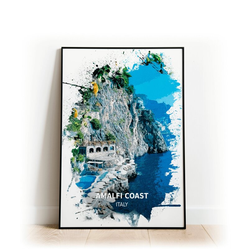 The Amalfi Coast Art Print, Italy Wall Art, The Amalfi Coast Poster, The Amalfi Coast Print, Travel Poster, Travel Gift, Itally Amalfi Coast - A4 Print Only - Splash Effect