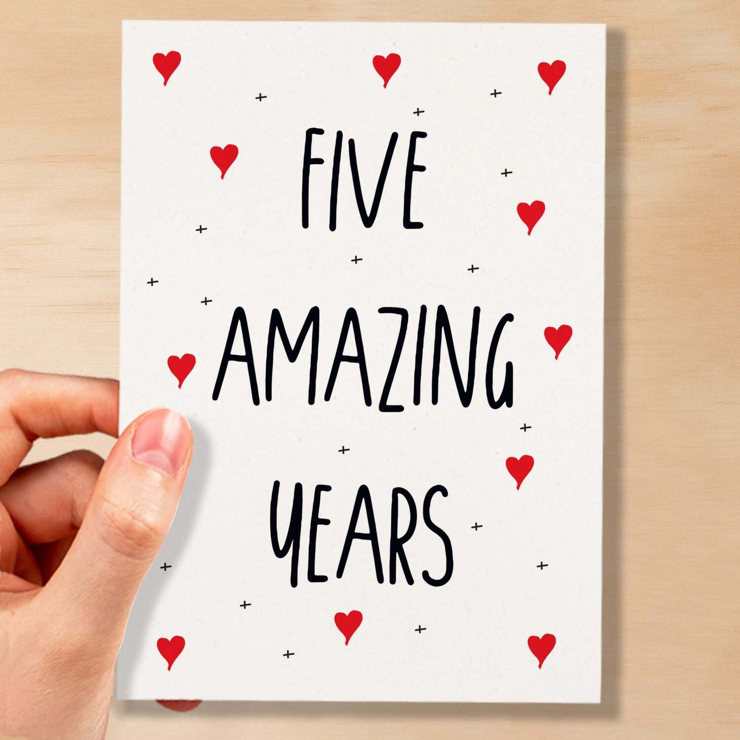 5 Year Anniversary Card For Wife or Husband Anniversary Card for 5th Anniversary Card For Boyfriend or Girlfriend Fifth Wedding Anniversary - Small (4x6) / Blank Message