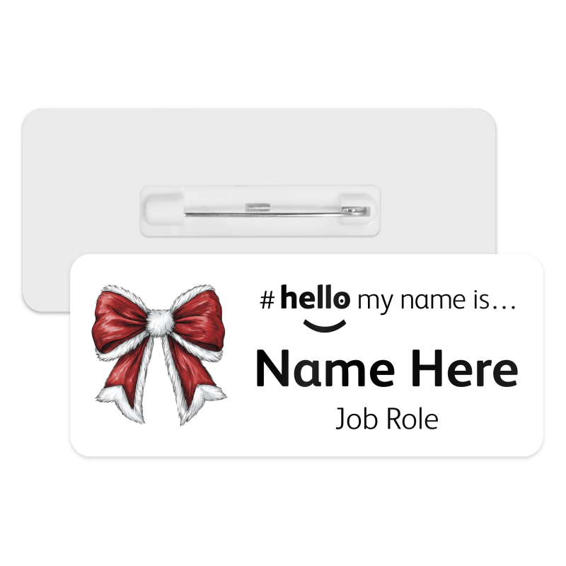 #hello my name is... Name Badge - Red Christmas Bow